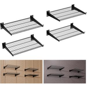 Garage Wall Shelving 24"x16.5" 4-Pack, Wall Mounted Shelves, Black | Heavy Duty, Adjustable Garage Shelving Wall Mounted, Metal Wall Shelves, for Garage & Workshop, Total 400 lbs Load Capacity