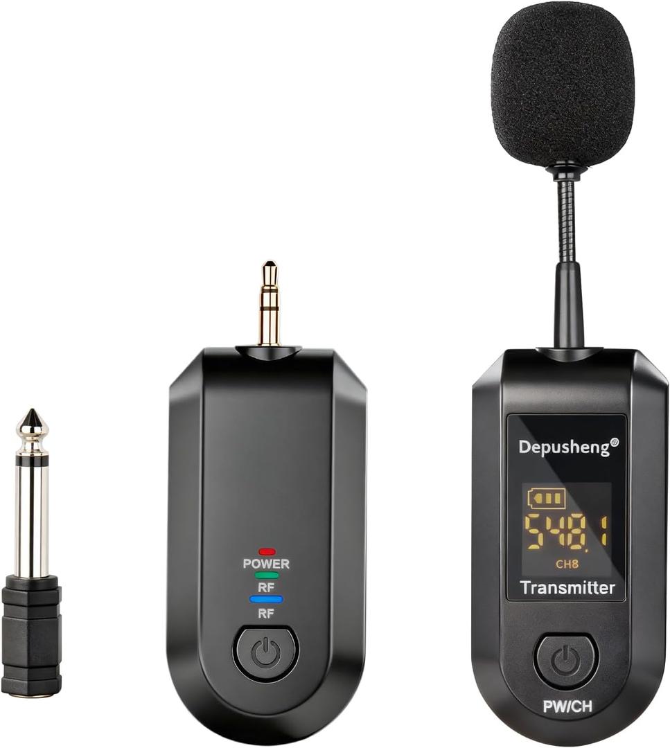Depusheng 2.4G Wireless Microphone Headset, Lavalier and Handheld Mic 160ft Range, with 1/8''&1/4'' Plug for PA System, Voice Amplifier (One lavalier Microphone)
