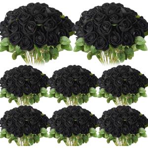 Hotop 80 Pcs Rose Artificial Flowers Bulk with Long Stem, Silk Roses Realistic Fake Flowers Bouquet for Wedding Table Centerpieces Bridal Shower Party Home Decorations(Black) Hotop 80 Pcs Rose Artificial Flowers Bulk with Long Stem, Silk Roses Realistic Fake Flowers Bouquet for Wedding Table Centerpieces Bridal Shower Party Home Decorations(Black)