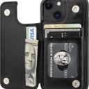 ONETOP Compatible with iPhone 13 Mini Wallet Case with Card Holder, PU Leather Kickstand Card Slots Case, Double Magnetic Clasp and Durable Shockproof Cover 5.4 Inch(Black)