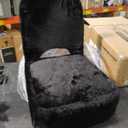 GREENSTELL Small Vanity Stool Chair with Storage and Folding Back, 13.4" x 15" x 30" Square Faux Fur Soft Ottoman, 4 Metal Legs with Anti-Slip Feet, Furry Padded Seat for Makeup, Bedroom, Black