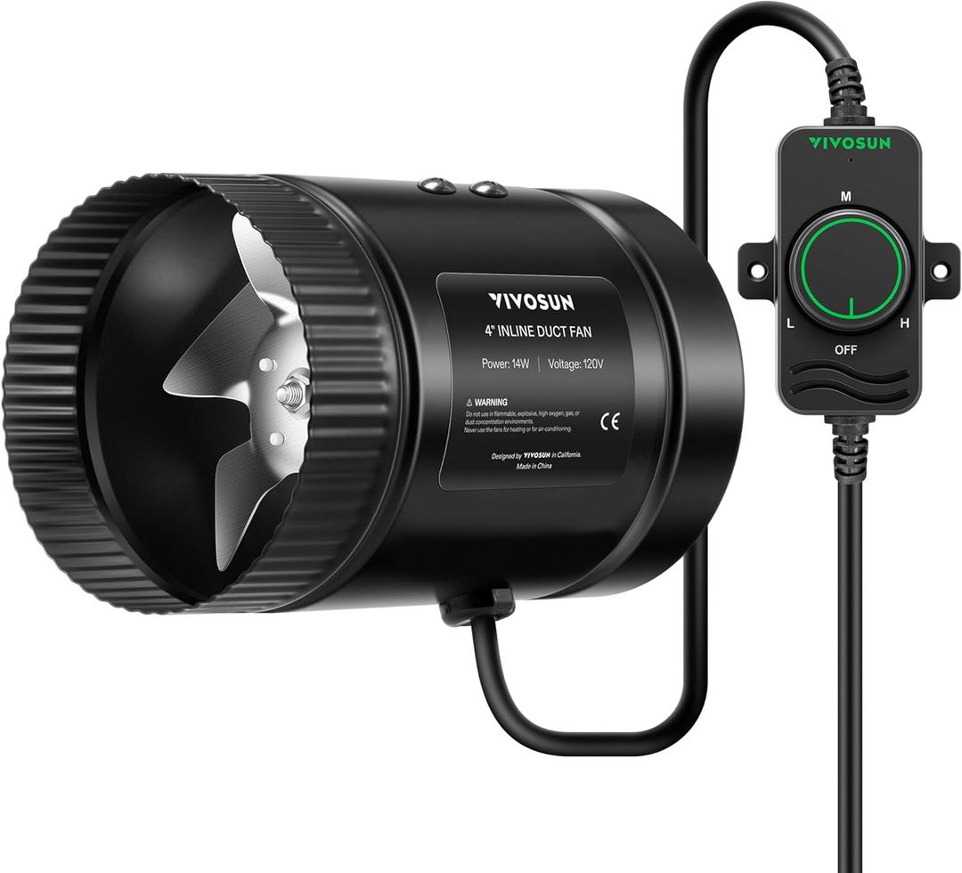 VIVOSUN Inline Booster Duct Fan 4 106 CFM with Speed Controller, HVAC Exhaust Ventilation Fan with Low Noise for Basements, Bathrooms, Kitchens, Attics, Grow Tents