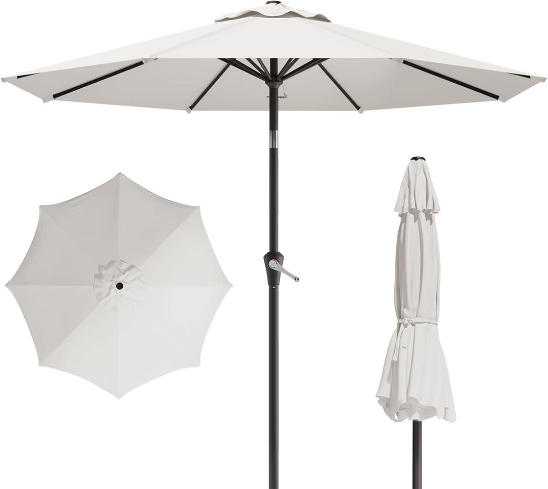 10FT Patio Umbrella, Outdoor Umbrella with Push Button Tilt and Crank, 8 Sturdy Ribs, UV Protection & Waterproof Market Umbrella for Pool, Backyard, Beach,Deck(Cream White)