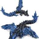 GemmiCho 3D Printed Dragon with Wings, 11" 3D Printed Dragon, 3D Dragon for Stress Relief, Perfect Desk Decor & Collectible for 3D Printing Animals (Dark Blue)