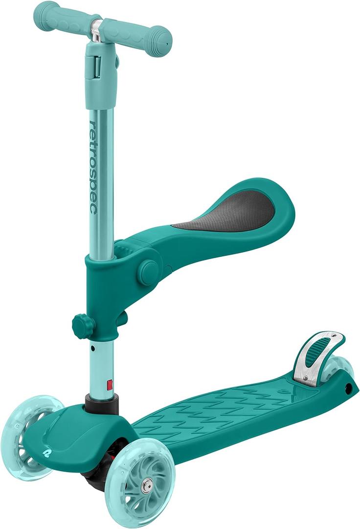 Retrospec Chipmunk Plus Kids Kick Scooter 3+ Years - Height Adjustable 3 Wheel Scooters - Learn to Steer, Foldable Seat, LED Lights, & No-Slip Deck (Blue Ridge)