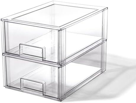BINO | Stackable Storage Drawers, Large - 2 Pack, Clear | THE CRATE COLLECTION | Storage Bins With Drawers Bathroom Organizers and Storage Organization and Storage Under Sink Organizer Vanity Cabinet