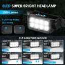 Rechargeable Headlamp Flashlight 2-Pack, 8 LED 2500 Lumen Ultra-Light Bright Headlight with Motion Sensor, Waterproof Lightweight Head Lamp for Adult Kid, Headlamps for Outdoor Camping Running Fishing