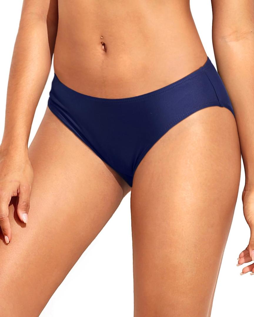 Tempt Me Women Strappy Bikini Bottom Full Coverage Bathing Suit Bottoms Swimsuit Bottom (Small, Navy Blue)