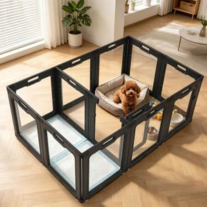 24" H Clear Acrylic Dog Playpen,12-Panel Modern Black Indoor Pet Fence
