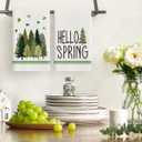2 x Artoid Mode Beige Leaves Pine Tree Hello Spring Kitchen Towels Dish Towels, 18x26 Inch Farmhouse Summer Decoration Cleaning Set of 2