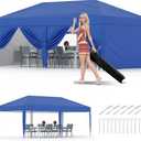 10X20 Ft Instant Pop-Up Canopy Tent-1-Push Setup Heavy Duty Portable Gazebo w/ 4 Weight Bags, Roller Bag & Full Accessory Kit | Waterproof Wind Resistant for Outdoor Events, Markets, Camping,Blue