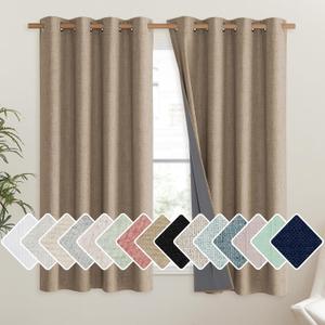 NICETOWN Burlap Vintage Open Linen Weave Flax Thermal Curtains, 100% Blackout Curtains 63" Long for Dining Room, Soundproof Window Treatment Drapes for Hall Room, 52" Wide Per Panel, Set of 2