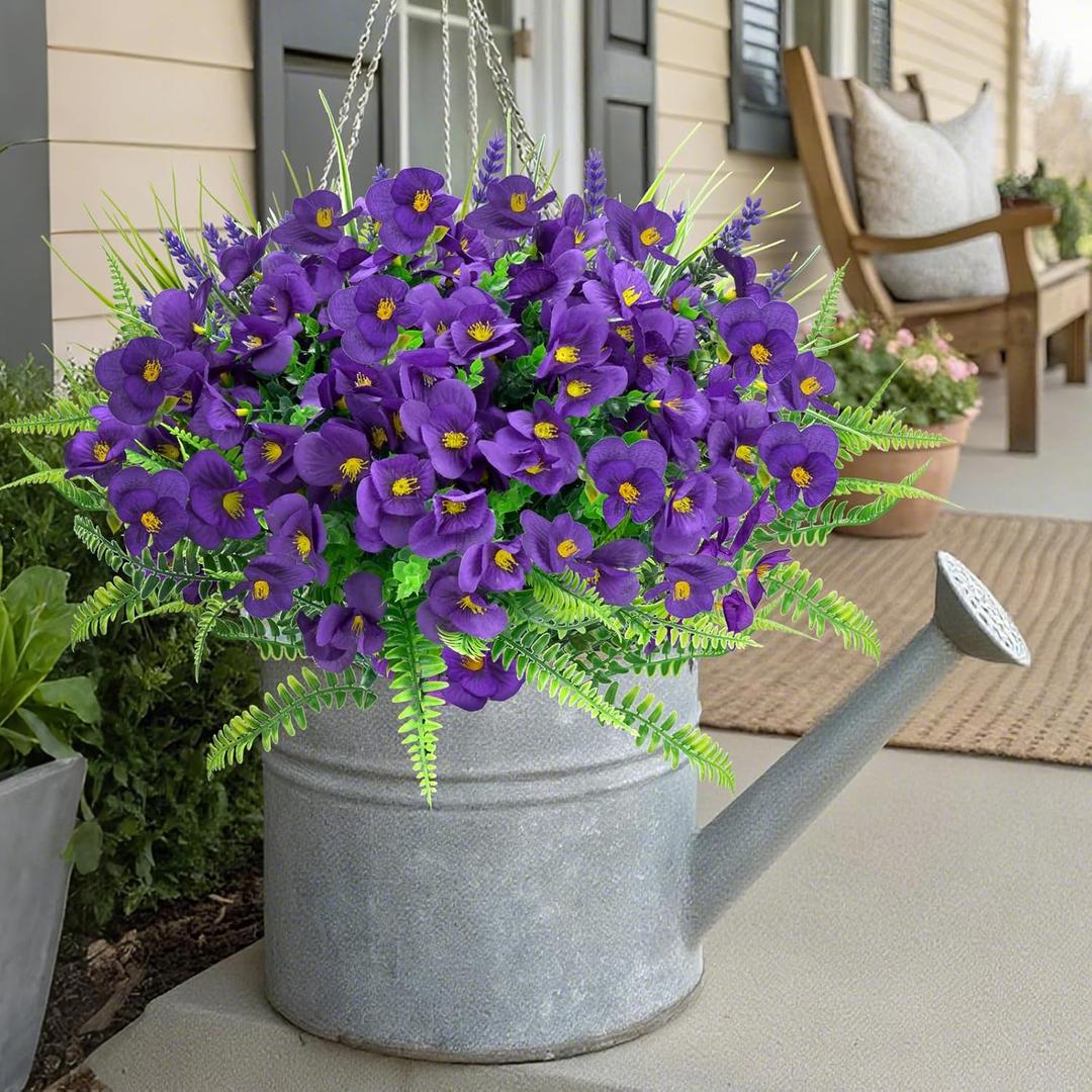summer flower Purple Flowers Artificial, 14 Bundles Fake, UV Resistant Fake Lavender, Faux Silk Plants for Decorate Centerpieces Planter Garden Front Porch Yard