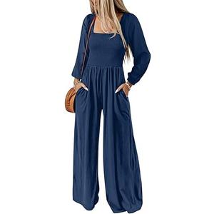Dokotoo Women's Casual Loose Overalls Jumpsuits One Piece Long Sleeve Wide Leg Long Pant Rompers With Pockets,XXL