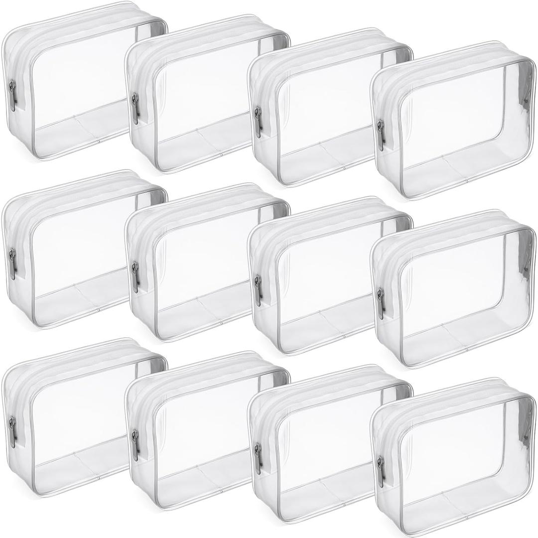 Weewooday 12 Pieces Clear Makeup Bags Cosmetic Storage Bags PVC Zipper Pouches Travel Waterproof Makeup Plastic Case for Women Organizing Toiletries Traveling Bathroom (Large, Matte White)