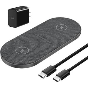 Dual 20W Wireless Charging Pad, Fast Wireless Charger with Adapter for iPhone 17 Pro max/17 Air/16/15/14/13/12/11/XS/XR/8 Plus, Air Pods, Samsung Galaxy S25/S24/S23/S22/S21,Note20/10,Galaxy Buds, Gray