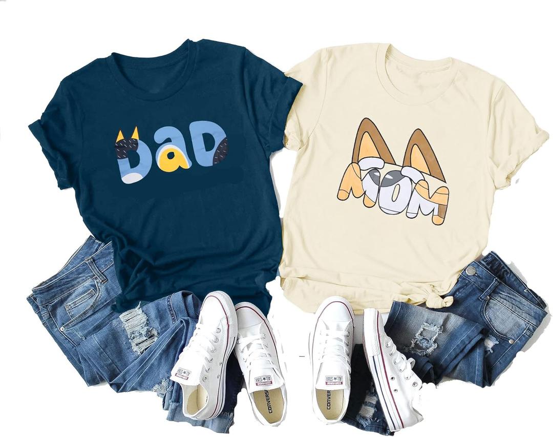 JINTING Dog Mom Shirt Mom and Dad Shirts Couple Outfit T-Shirt Casual Letter Graphic Top Tees (Small, Women-beige)