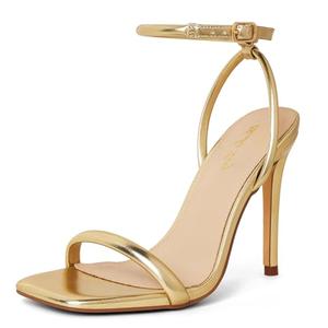 Elisabet Tang Women’s Stilettos Heeled Sandals Open Square Toe Heels,4 Inch Open Toe Strappy Sexy High Heels Ankle Strap Buckle Heels for Party Wedding Dress Daily Wear Shoes