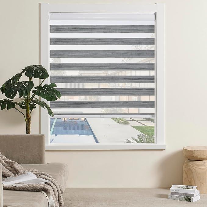 JIANGPIN TEXTILE Cordless Zebra Blinds for Indoor Windows Free-Stop Zebra Shades Dual Layer Light Filtering Sheer Shades Roller Window Blinds for Home (32" W X 72" H, Grey)