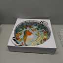 Berry&Bird Galvanized Metal Serving Tray with Handles, Round Metal Tray 14.97''D for Serving Indoor & Outdoor, Decorative Tray for Garden, Kitchen, Pantry, Wedding, Christmas, Easter (Green Robin)