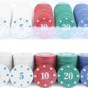 100PCS Professional Game Plastic Poker Chips Set with Number Markings - Portable Casino-Themed Accessories for Family Game Night, Card Games, Mahjong & Strategy Entertainment