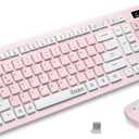 Wireless Keyboard and Mouse Combo, Reccazr 2.4G Full-Sized Keyboard and Mouse Cordless, 3 DPI Adjustable Mouse, Dual-System Keyboard for Computer/Laptop/Windows/Mac (Pink & White)