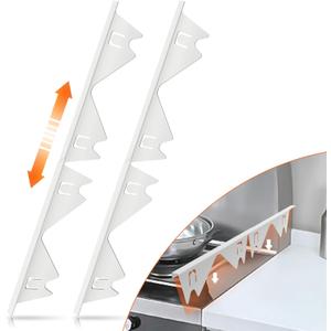 Stainless Steel Stove Gap Covers, Stove Gap Filler, Range Trim Kit, Stove Gap Guards, Heat Resistant and Easy to Clean, Easy retractable Length 13.8" to 27.5", Width 0.79",White (2PCS)