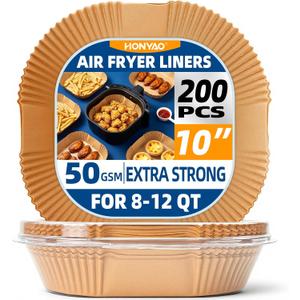 HONYAO Air Fryer Paper Liners 10 inch XXXL for 8-12 Qt Airfryer, 200pcs Square Thickened Disposable for Extra Large Fryers and Oven