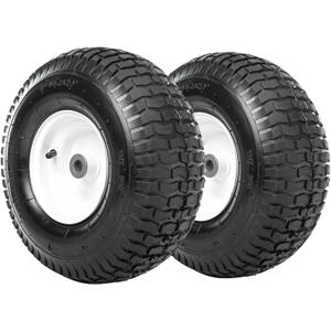 Taifa 15x6.00-6 Rubber Pneumatic Tires and Air Wheels, 2 PCS Replacement with 3/4" Bearings, Inflated Wheel for Garden Carts,Pressure Washers, Wheelbarrows,Lawn Mower,Hand Trucks etc.