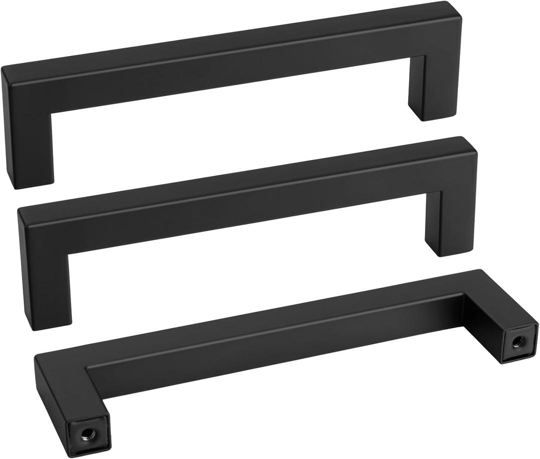 Goldenwarm 35 Pack 5 Inch Black Cabinet Handles Matte Black Drawer Pulls Stainless Steel Cabinets Hardware Square Bar Modern for Kitchen Bathroom Cupboard, 5 Inch Hole Centers, Matte Black, 35