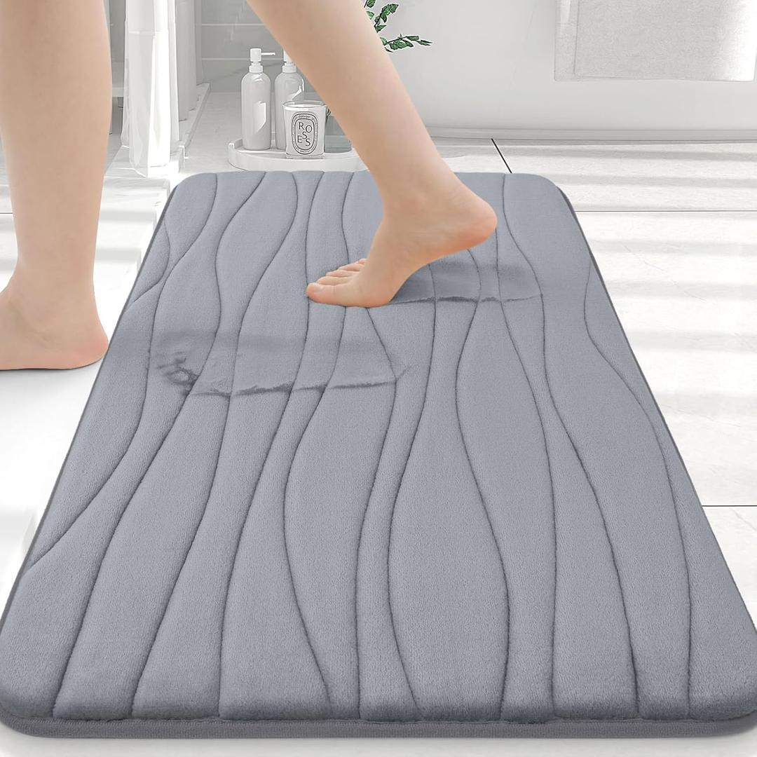 Buganda Memory Foam Bathroom Rug Mat 24x16, Extra Soft and Absorbent Bath Mats, Non-Slip and Machine Washable Bath Rugs for Bathroom Floor,Tub and Shower, Medium Grey