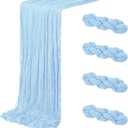 4 Pack Baby Blue Cheesecloth Table Runner 20 x 120 inch Gauze Table Runners 10 FT Long,Semi Sheer Cheese Cloth Fabric Table Runner Bulk for Wedding,Party,Baby Shower,Bridal Shower Decoration