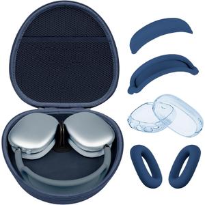 Hard Case for AirPods Max 2 Supports Sleep Mode, Travel Carrying Headphone Case with AirPods Max 2/1 Clear Ear Cups Cover/Silicone Earpad Case/Headband Cover, Protective Portable Storage Bag, Blue
