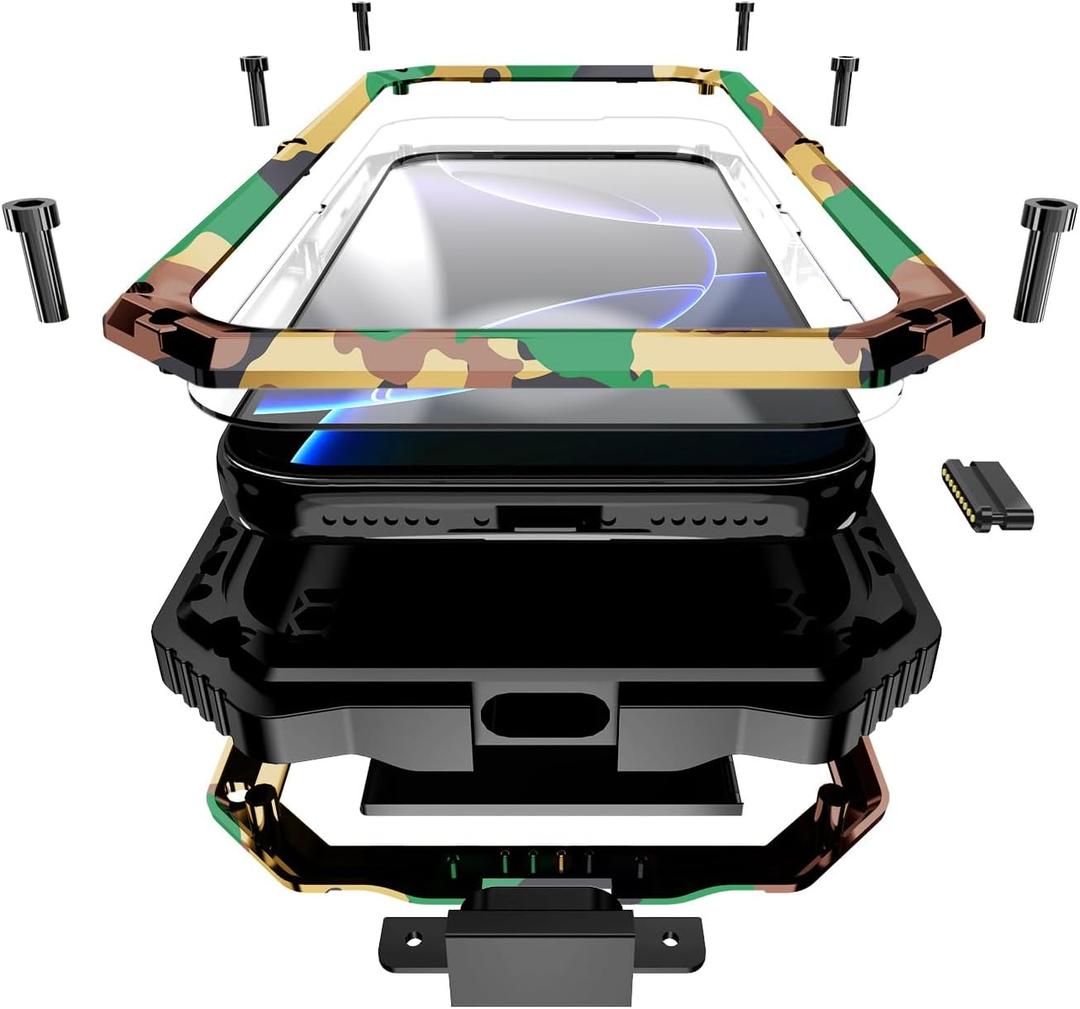 Lunivop Compatible with iPhone 17 Pro max Case Heavy Duty Protection Dustproof Built in Screen Protector Rugged Stand 360 Full Body Military Grade Metal Bumper Phone Cases (Camouflage 2025)