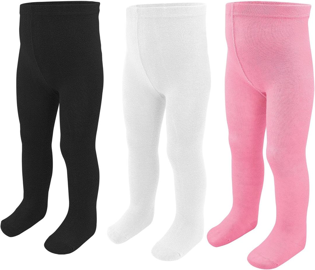 Baby Girls Tights Leggings 3 Pack Cotton Smooth Toe Thick 0-24 Month Newborn Infant Toddler Stocking Pants (01-Black,White,Pink  18-24 Month )