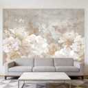 ASJ Peony Peel and Stick Wallpaper Mural, Vintage White Floral Beige