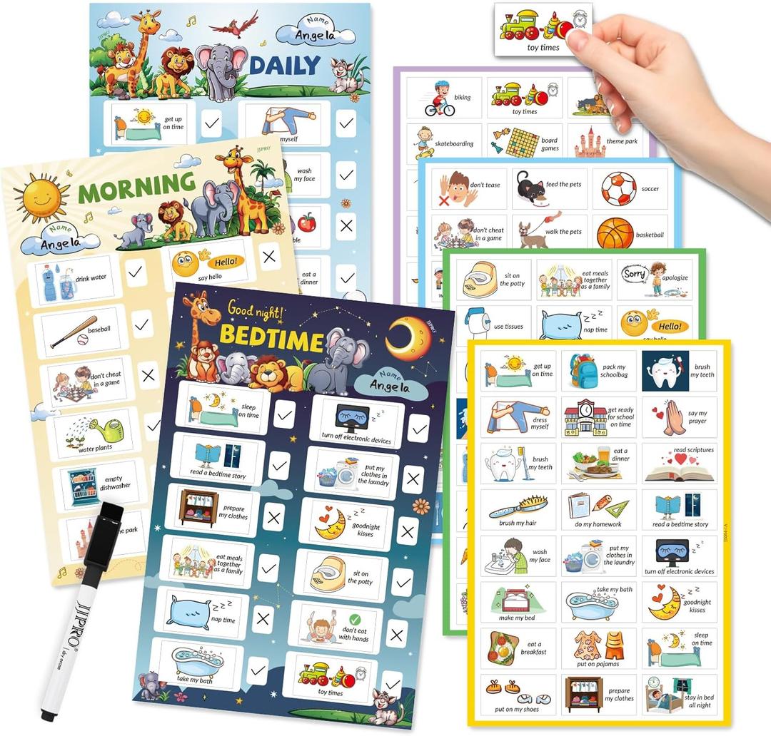 JJPRO Bedtime/Morning/Daily Routine Chart for Kids-Daily Schedule Chart, Bedtime/Morning Checklist for Toddlers,Non-Magnetic Chore Chart Clings to Any Smooth Surfaces-Safari Park JJPRO Bedtime/Morning/Daily Routine Chart for Kids-Daily Schedule Chart, Bedtime/Morning Checklist for Toddlers,Non-Magnetic Chore Chart Clings to Any Smooth Surfaces-Safari Park