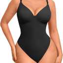 FeelinGirl Shapewear Bodysuits for Women Tummy Control, Thong Body Suit Deep V Neck Corset Top Body Shaper (Small, Black)