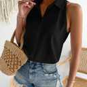 Milumia Women Sleeveless Button Down Blouses Geo Print Collared Tank Tops Work Blouses (Black, XXL)