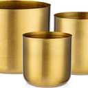Briful Small Gold Metal Vases 3 Packs Decorative Accent Planter Pots for Herbs Flowers, Modern Contemporary Design Stainless Steel Buckets for Wedding Farmhouse, Dia. 4.1in/4.7in/5.9in
