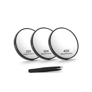Macaki 20X/30X/40X Magnifying Mirror with Suction Cups and Tweezers Set, 3.5 inches Travel Magnified Makeup Mirror, Black, 3PCS