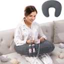 HOMBYS Crochet Pillow for Lap Support, Gaming & Reading Arm Rest Pillow, Soft Lap Desk Pillow with Crochet Cover (Dark Grey)