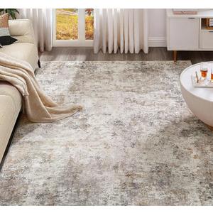 6x9 Area Rug Living Room Rugs - Washable Neutral Modern Abstract Soft Thin Large Rug Indoor Floor No Slip Rug Carpet for Bedroom Under Dining Table Home Office Decor - Brown Grey