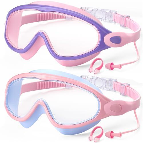 COOLOO Kids Swim Goggles 2 Pack Swimming Goggles Anti-Fog UV Protection Wide View Waterproof Kids Goggles for Boys Girls 3-15