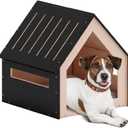 POLIPETS Big House for Pets, Wooden House for Pets for Interiors, Resistant Wood with Cushion for Dog Included, Minimalist, Elegant and Resistant, 24x25x24.5 in, Black