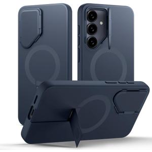 SURITCH for Samsung Galaxy S25 FE Phone Case, Magnetic Protective Cover with Camera Cover & Adjustable Metal Kickstand for Galaxy S25 FE (2025)-Dark Blue