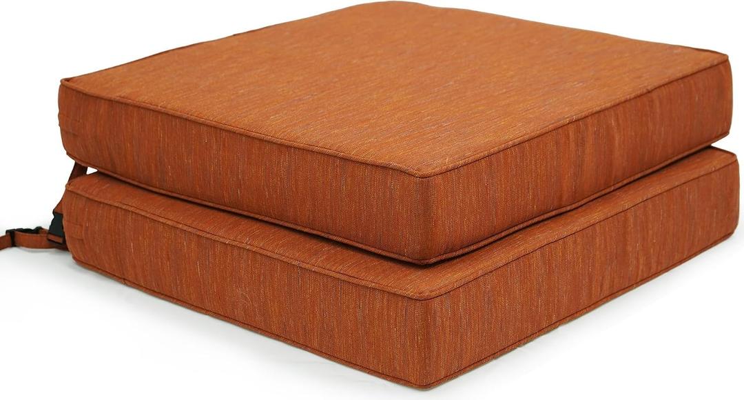Outdoor Chair Cushion, Olefin Outdoor Seat Cushions with Removable Cover, Rain-Proof and Fade Resistant Patio Chair Cushion Set of 2, 24 x 24 x 4 Inch (Woven Russet Confetti)