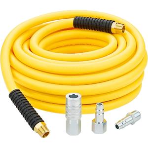 1/2 Inch x 50ft. Hybrid Air Hose with 1/2 in. MNPT Ends and Bend Restrictors, 3PCS 1/2 Air Coupler and Plug Kit, Air Compressor Hose Fittings and Accessories
