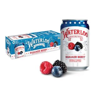 Waterloo Sparkling Water, Summer Berry Naturally Flavored, 12 Fl Oz Cans (Pack of 12) Zero Calories and Zero Sugar or Sweeteners
