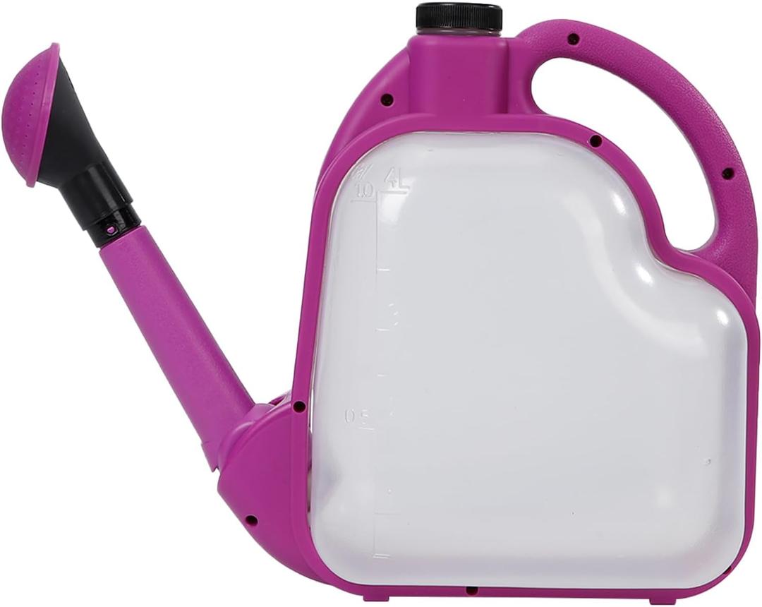 4L Foldable Watering Can with Rotating Nozzle & Long Spout for Plants, Indoor Outdoor Gardening, Clear Plastic-Purple